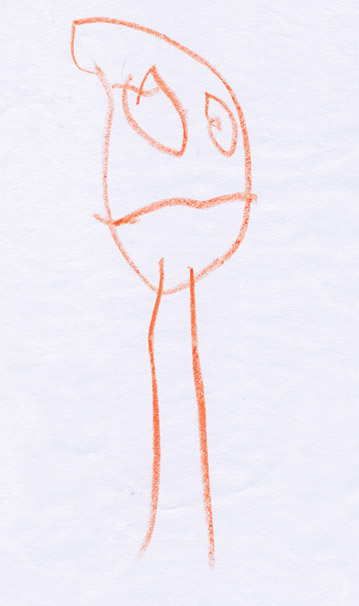 Picture of a kids drawing of human as a head with legs on